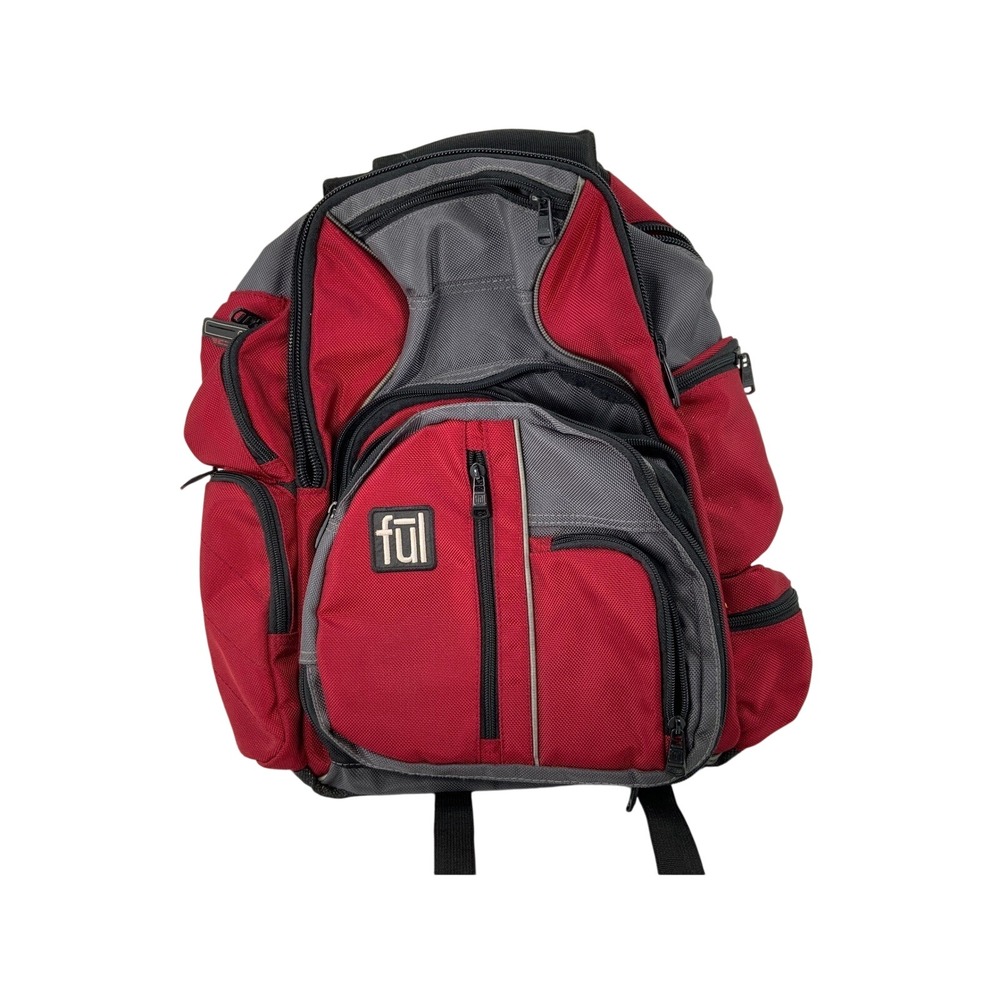 Ful Laptop Backpack Red Grey Multi Pocket Ballistic Nylon Tech Travel Bag